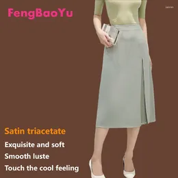 Skirts Fengbaoyu High-end Satin Triacetate Skirt Ladies High Waist Slit Black Temperament Simple Cool Comfortable