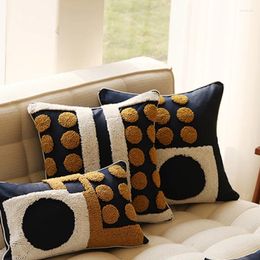Pillow 2024 Navy Blue Tufted Case Retro Geometry Polka Dot Cover Decorative Pillowcase Home Decor S For Sofa