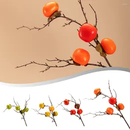 Decorative Flowers Artificial Persimmon Fruit Branch Flower For Home Decor Dining Table Vase Ornament Christmas Tree Decoration