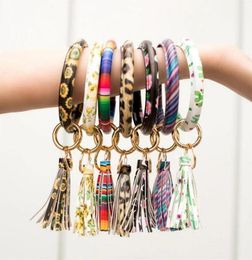 Bangle New Arrival PU Leather Big O Keychain Bracelet Tassel Drop Wristlet Bracelet for Women Fashion Wrist Strap4256314