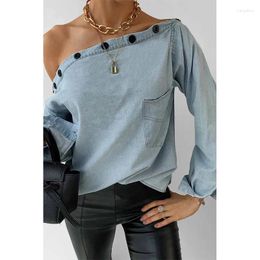Women's Blouses Korean Style For Women Spring Long Sleeve Irregularly Collared Tops Button Drop Shoulder Blouse Lady