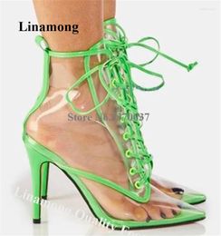 Boots Clear PVC Short Linamong Women Sexy Transparent Pointed Toe Stiletto Heel Ankle Booties Est Lace-up Yellow Green Heels