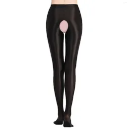 Women Socks Silk Lubricating Oil Shiny Large Open Slip On Jumpsuit Pantyhose Sexy