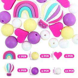 26PcsSet Baby Silicone Beads Teether Teething Rainbow Air Balloons BPA Free For Makeing Pacifier Clips Necklace 240420