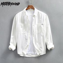Men's Casual Shirts Mens Long Sleeve Shirt Japanese Style Causal Workwear Men Tops Cotton Pockets Baggy Youth Fashion Clothing