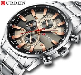 CURREN Watch Men039s Wristwatch with Stainless Steel Band Fashion Quartz Clock Chronograph Luminous pointers Unique Sports Watc7171880