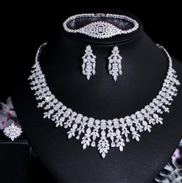 Earrings Necklace CWWZircons 4 Pcs Tassel Drop Cubic Zirconia Big Wedding Banquet Dubai White Gold Bridal Party Costume Jewelry 9229622