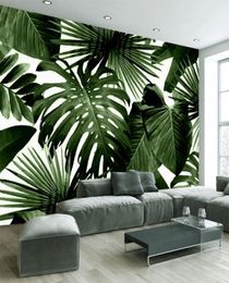 3D SelfAdhesive Waterproof Canvas Mural Wallpaper Modern Green Leaf Tropical Rain Forest Plant Murals Bedroom 3D Wall Stickers5683790