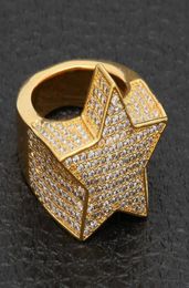Iced Out Diamond Rings Copper Gold Silver Rosegold Color Plated CZ Star Shape Hip Hop Jewerly Ring Mens Jewelry3774839