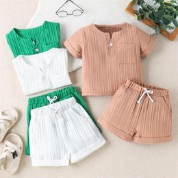 Clothing Sets Toddler Boys Summer Outfit Casual Solid Colour Button Pocket Short Sleeve Tops Elastic Waist Shorts 2Pcs Set Infant Baby