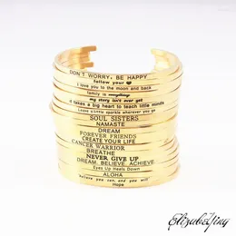 Bangle Gold Colour Bracelet Stainless Steel Bar Engraved Positive Inspirational Quote Cuff Mantra Bracelets Bangles For Women