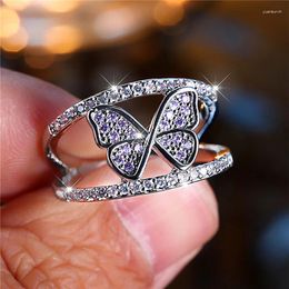 Wedding Rings Cute Female Small White Purple Zircon Stone Butterfly Engagement Ring Trendy Silver Colour Bride Jewellery Gift For Women