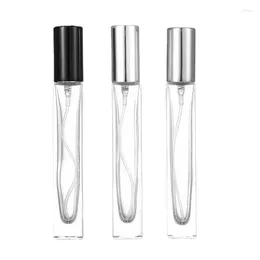 Storage Bottles 30Pcs Spray Bottle Glass Clear Perfume Square Vials 10ml Shiny Silver Matte Black Gold Lid Portable Cosmeitc Containers