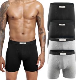 Underpants Mens Boxing Short Sports Fitness Long Elastic Cotton Breathable Double Pocket Underwear Q240430