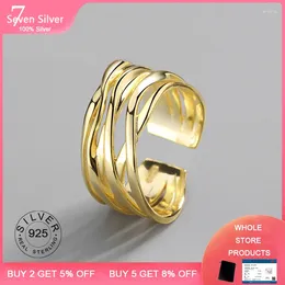 Cluster Rings 925 Sterling Silver Creative Multilayer Winding Line Geometric Handmade For Women Couple Size 17.2mm Adjustable