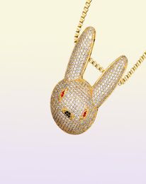 Hip Hop Iced Out CZ AAA Bling Bad Bunny Cubic Zirconia Necklaces Pendants for Men Jewelry With Chain Y1220308Y2451453