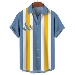 Simple striped small fresh pattern printed Hawaiian short-sleeved shirt comfortable open-front mens lapel top casual mens shir 240428