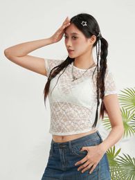 Women's T Shirts Women Y2K Sexy Lace Top Low Cut Slim Fit Off The Shoulder Tank Crop Tops See Through Vintage Fairy Streetwear