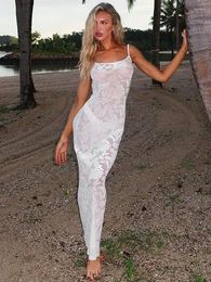 Casual Dresses GACVGA See Through Mesh Spaghetti Strap Sexy Maxi Dress For Women Summer Sleeveless Backless Beach Party Long