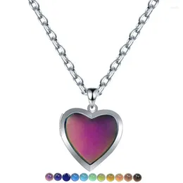 Pendant Necklaces Temperature Change Control Colour Mood Love Peach Heart Po Locket Stainless Steel Chain Choker Jewelery Gift