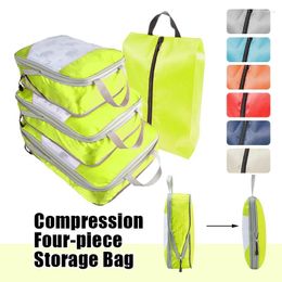 Storage Bags 4pcs Set Compressed Organizer Mesh Visual Luggage Portable Packing Cubes Lightweight Waterproof Travel Suitcase Bag