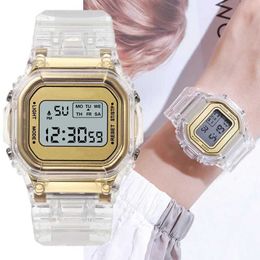 Wristwatches 2023 Luxury Gold es Women Digital LED Electronic Wrist Luminous Clock Ladies montre femme reloj mujer d240430