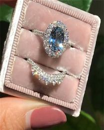Fdlk 2pcs Set Vintage Oval Cut Natural Crystal Engagement Ring Set Anniversary Gift Women Wedding Banquet Party Jewelry Ring Q07089487537