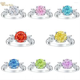 Cluster Rings Wong Rain 925 Sterling Silver 2CT Round Cut 8MM Lab Sapphire Gemstone Wedding Engagement Ring For Women Fine Jewelry Gifts