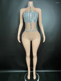 Stage Wear High Quality Diamond Stretch Sexy Hanging Neck And Buttocks Jumpsuit 2024 Fashionable Custom Women'S Clothing