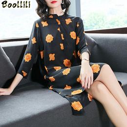 Party Dresses Summer Dress Boollili Women Print Floral Real Silk Fashion Elegant Vintage Vestido Mujer