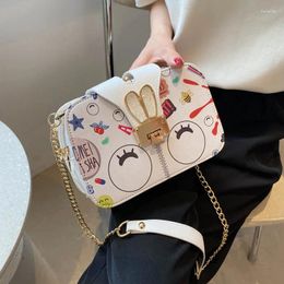 Shoulder Bags Cute Cartoon Baguette Bag Leather 2024 Fashion Printed Crossbody With Chain Multi-layer Women's Luxurious
