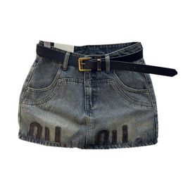 Women high waist a-line short denim jeans logo appliqued designer mini skirt SMLXL