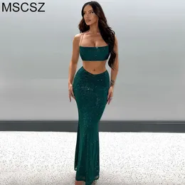 Work Dresses Glitter Two Piece Set For Women Sexy Festival Night Club Outfit Summer Top And Maxi Skirt In Matching