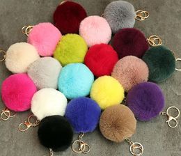 Rabbit Fur Ball Plush Fuzzy Fur Key Chain POM POM Keychain Car Bag Keychain Key Ring Pendant Jewellery Party Gift 20pcs w006838403026