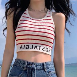 Women's Tanks Women Stripes Sexy Slim Crop Top Letter Printed Sports Summer Tank Y2k Sleeveless Street Camis Beach Spring 2024