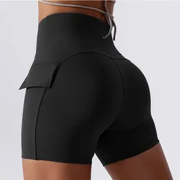 Active Shorts Women Sport Gym Leggings High Waisted Yoga Pants Pockets Sexy Tights Workout Legging Breathable Naked Feeling Elastic