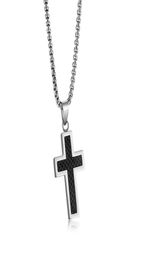 Pendant Necklaces Classic Carbon Fibre Men's Necklace Stainless Steel Charm Chain Link 24Inch Religious Accessories5156946