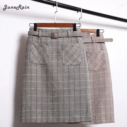 Skirts 2024 Woollen Pockets Long Slit Skirt Waistband Woman Mujer Faldas Saias Mulher Autumn Winter High-waisted With Belt