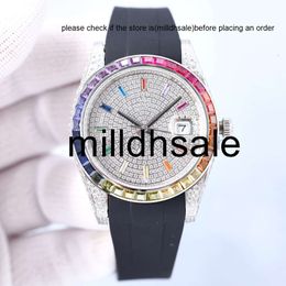 reloj Roles relojes diamond watch mens watch rainbow Automatic Mechanical Montre de Luxe rubber strap Fashion Wristwatch 41mm waterproof