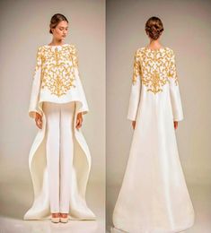 Dubai Evening Dresses With Gold Embroidery Long Modest Trousers Kaftan Robe Prom Formal Party Gowns DH41313869451