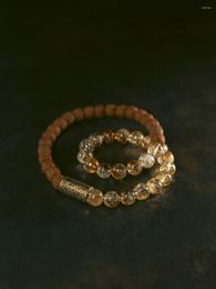 Decorative Figurines Citrine Diamond Bodhi Bracelet Retro Personality Natural Colour Crystal Double Ring
