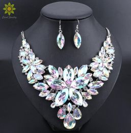 New Luxury Indian Bridal Jewelry Sets Wedding Party Costume Jewellery Womens Fashion Gifts Flower Crystal Necklace Earrings Sets 21839908