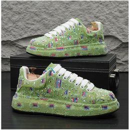 Casual Shoes 2024 Men White Green Rhinestone Pattern All Match Brand Causal Flats Loafers Sports Walking Sneakers Zapatos Hombre