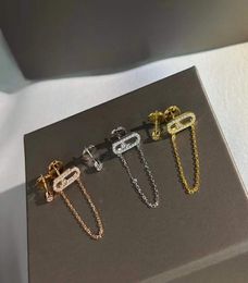 French Style Ladies Moving Stone Earring Luxury Design Charm Slide Move Cubic Zircon Chain Stud Earrings For Women S925 Sterling S2425519