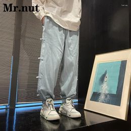 Men's Pants Cotton Linen Buckle Slacks Fashion Clothes Wide Leg Casual Trousers Clothing Baggy Jogger Harajuku Harem