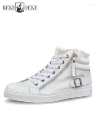 Casual Shoes Fashion Men Joggers Sneakers Buckle Zipper High Top Genuine Leather Skateboard Breathable Lace Up Trainers