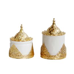 Golden Iron Ceramic Incense Burner Mid-East Arabian Censer Modern Arabic Jewelry Bedroom Living Room Office Decoration