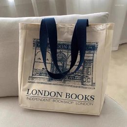 Shopping Bags Women's Canvas Shoulder London Books Printing Casual Totes Reusable Large Capacity Cotton Beach