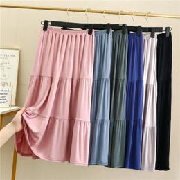 Skirts A Line Long Cake 2024 Spring Summer Women Slim Elastic High Waist Modal Skirt Ladies Big Swing Maxi Pleated Saia