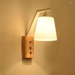 Wall Lamp Nordic Simple Indoor With Switch Wooden Bedroom Bedside Reading Aisle Living Room Home Decoration Lighting